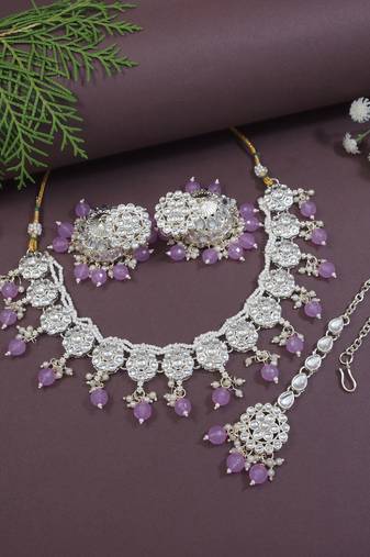 I jewels gold plated traditional kundan & pearl bridal choker necklace jewellery with jhumka earrings set for women