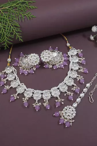 I jewels gold plated traditional kundan & pearl bridal choker necklace jewellery with jhumka earrings set for women