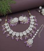 I jewels gold plated traditional kundan & pearl bridal choker necklace jewellery with jhumka earrings set for women