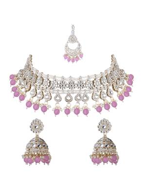 I jewels gold plated traditional kundan & pearl necklace jewellery with jhumka earrings set for women 2