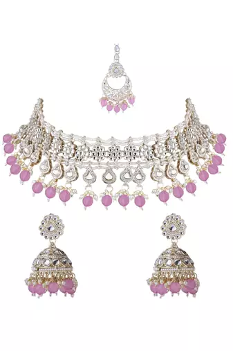 I jewels gold plated traditional kundan & pearl necklace jewellery with jhumka earrings set for women