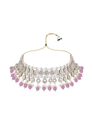 I jewels gold plated traditional kundan & pearl necklace jewellery with jhumka earrings set for women 3