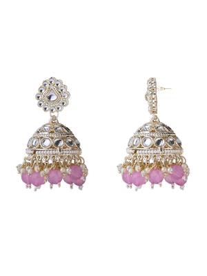 I jewels gold plated traditional kundan & pearl necklace jewellery with jhumka earrings set for women 4