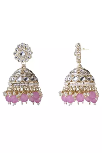 I jewels gold plated traditional kundan & pearl necklace jewellery with jhumka earrings set for women