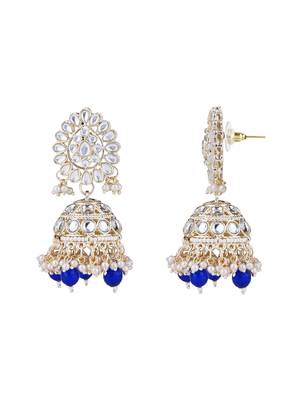 gold plated traditional kundan & pearl necklace jewellery with jhumka earrings set for women 4