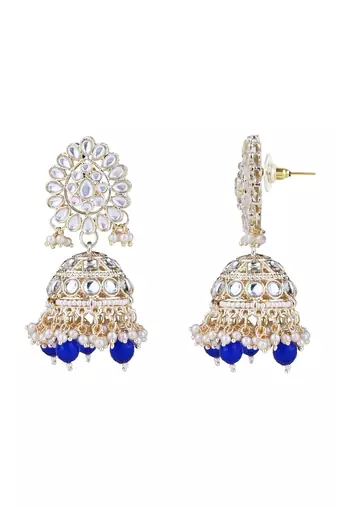 gold plated traditional kundan & pearl necklace jewellery with jhumka earrings set for women