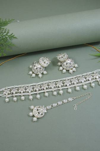 I jewels gold plated traditional kundan & pearl bridal choker necklace jewellery set