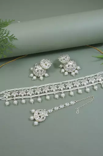 I jewels gold plated traditional kundan & pearl bridal choker necklace jewellery set