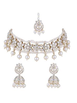I jewels gold plated traditional kundan & pearl bridal choker necklace jewellery set 2