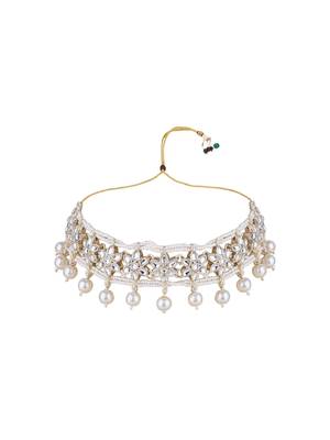 I jewels gold plated traditional kundan & pearl bridal choker necklace jewellery set 3
