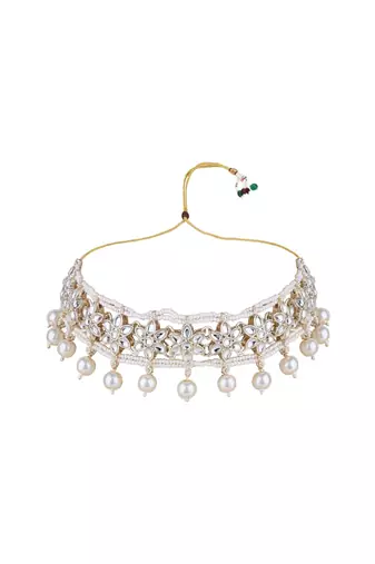I jewels gold plated traditional kundan & pearl bridal choker necklace jewellery set