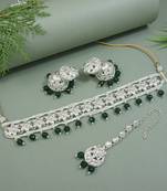 gold plated traditional kundan & pearl bridal choker necklace jewellery set