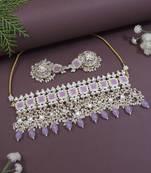 gold plated traditional kundan & pearl bridal choker necklace jewellery set