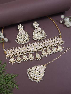 gold plated traditional meenakari kundan & pearl choker necklace jewellery set for women  1