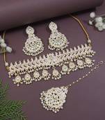 gold plated traditional meenakari kundan & pearl choker necklace jewellery set for women