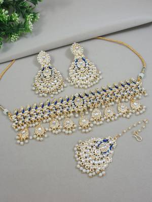 gold plated traditional meenakari kundan & pearl choker necklace jewellery set for women  1