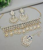 gold plated traditional meenakari kundan & pearl choker necklace jewellery set for women 