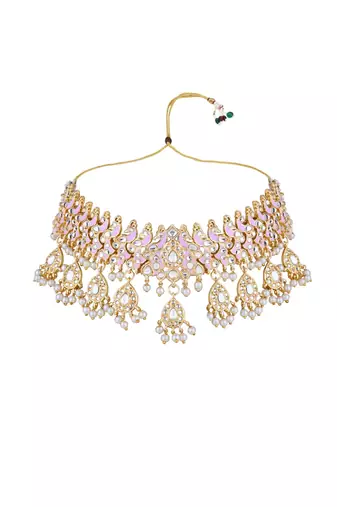 gold plated traditional meenakari kundan & pearl choker necklace jewellery set for women 