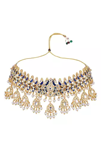 gold plated traditional meenakari kundan & pearl choker necklace jewellery set for women 