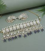 gold plated traditional kundan & pearl bridal choker necklace jewelleryset