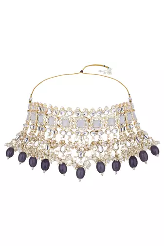 gold plated traditional kundan & pearl bridal choker necklace jewelleryset