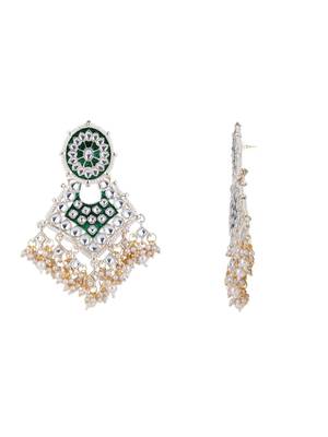 I jewels gold plated traditional kundan & pearl meenakari necklace with earrings & maang tikka set for women  4