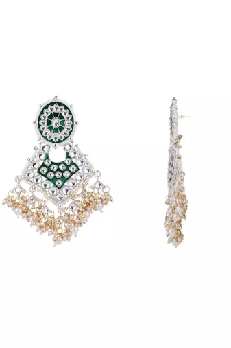 I jewels gold plated traditional kundan & pearl meenakari necklace with earrings & maang tikka set for women 