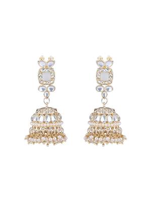 gold plated traditional kundan & pearl bridal choker necklace jewelleryset 4