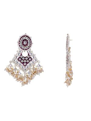 gold plated traditional kundan & pearl meenakari necklace with earrings & maang tikka set for women  4