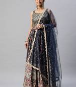 Exquisite Blue Digital Printed Chinon Silk Party Wear Lehenga Choli