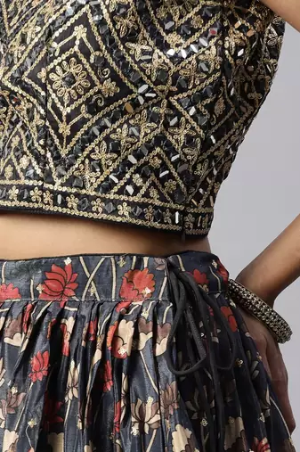 exquisite blue digital printed chinon silk party lehenga set choli with dupatta