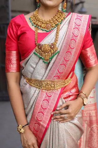 Grey Color Soft Silk Blend  Saree