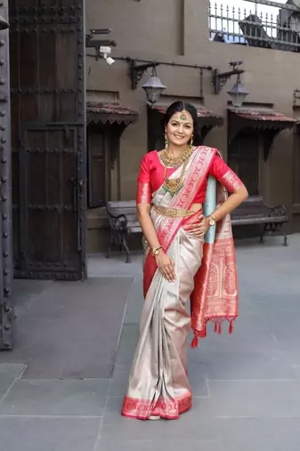 Grey Color Soft Silk Blend  Saree