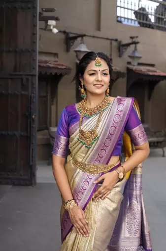 Gold Color Soft Silk Blend Saree