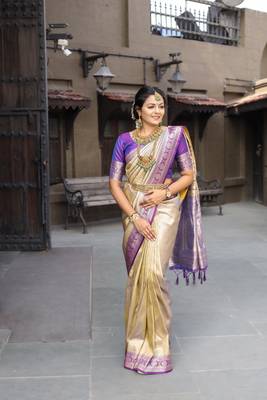 Gold Color Soft Silk Blend Saree 1