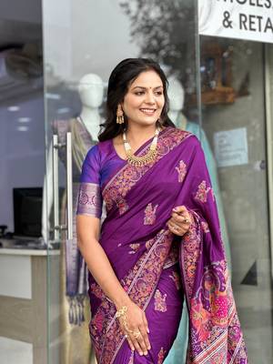 Purple Color Soft Pashmina Silk Blend Saree 1