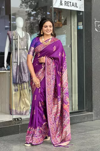 Purple Color Soft Pashmina Silk Blend Saree