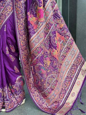 Purple Color Soft Pashmina Silk Blend Saree 3