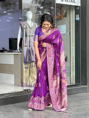 Purple Color Soft Pashmina Silk Blend Saree 4