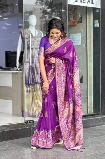 Purple Color Soft Pashmina Silk Blend Saree