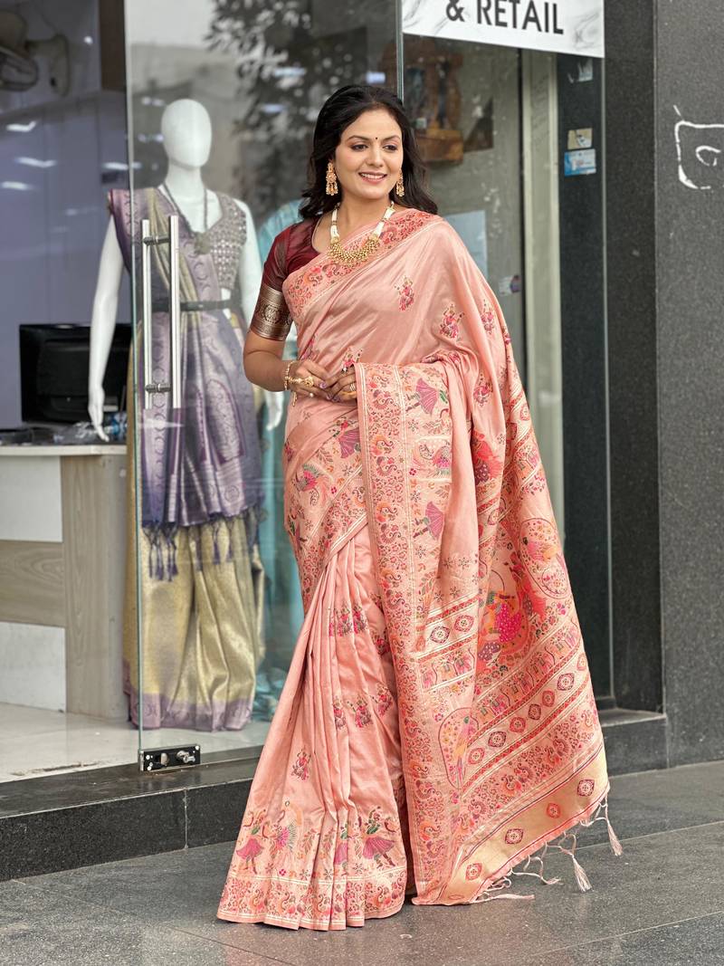 Light Pink Color Soft Pashmina Silk Blend Saree