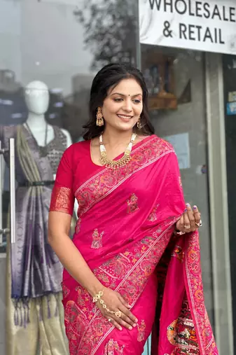 Dark Pink Color Soft Pashmina Silk Blend Saree