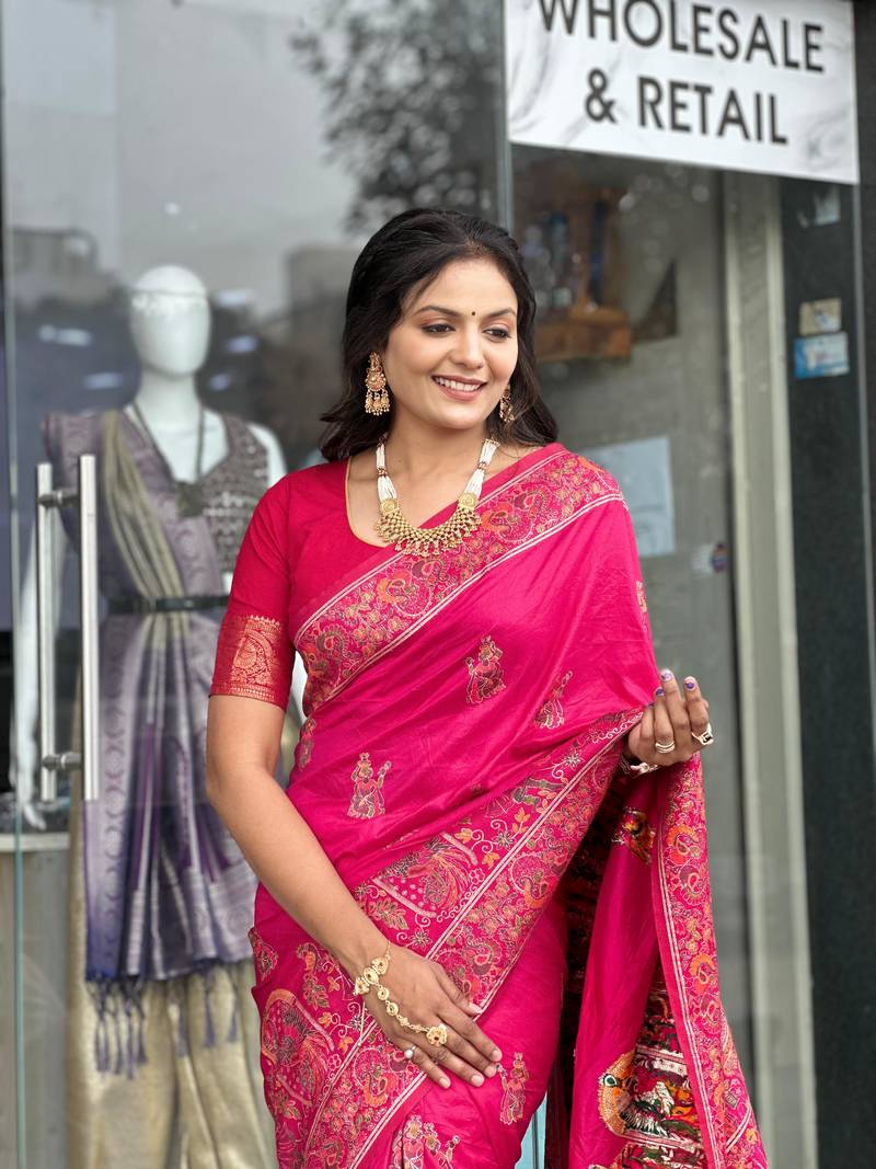 Dark Pink Color Soft Pashmina Silk Blend Saree