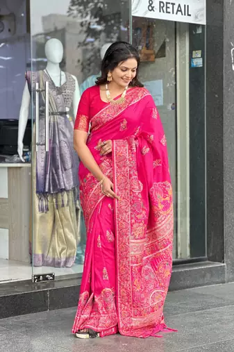 Dark Pink Color Soft Pashmina Silk Blend Saree