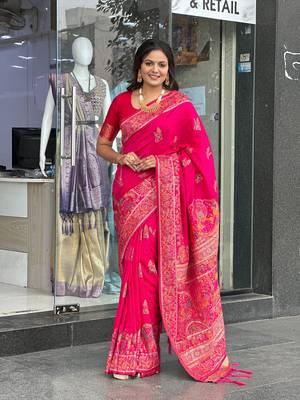 Dark Pink Color Soft Pashmina Silk Blend Saree 4