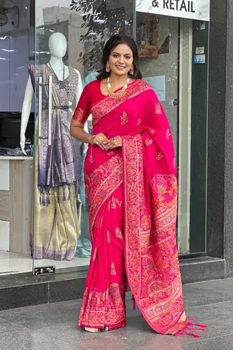Dark Pink Color Soft Pashmina Silk Blend Saree