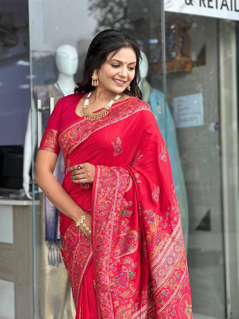 Red Color Soft Pashmina Silk Blend  Saree