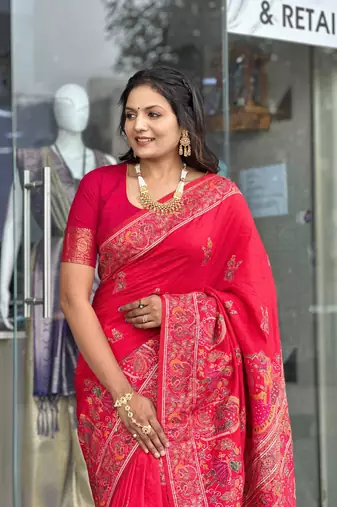 Red Color Soft Pashmina Silk Blend  Saree