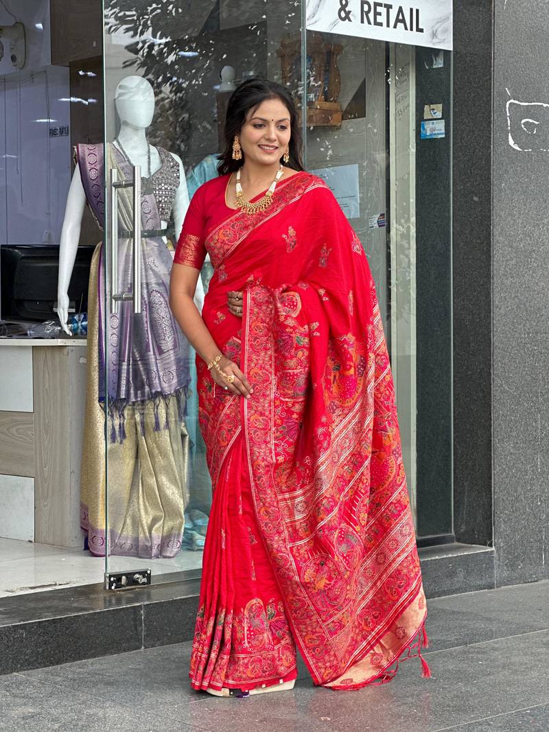 Red Color Soft Pashmina Silk Blend  Saree