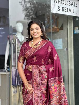 Maroon Color Soft Pashmina Silk Blend Saree 1